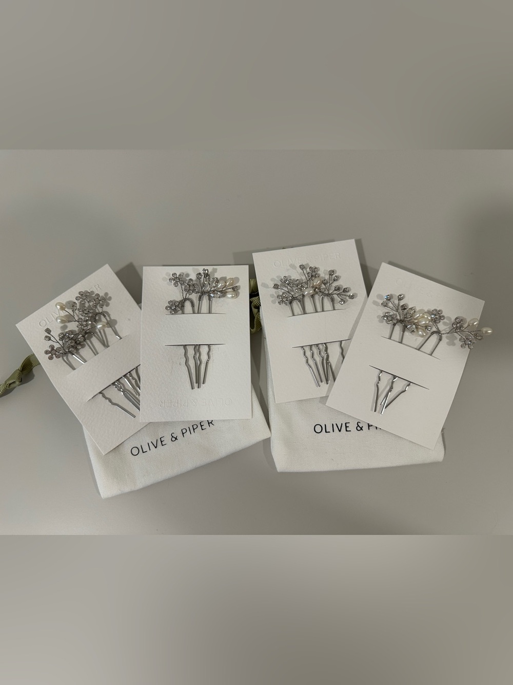 Olive & Piper Silver Pearl Bridal Hair Pins - Set of 2 (10 pieces total)